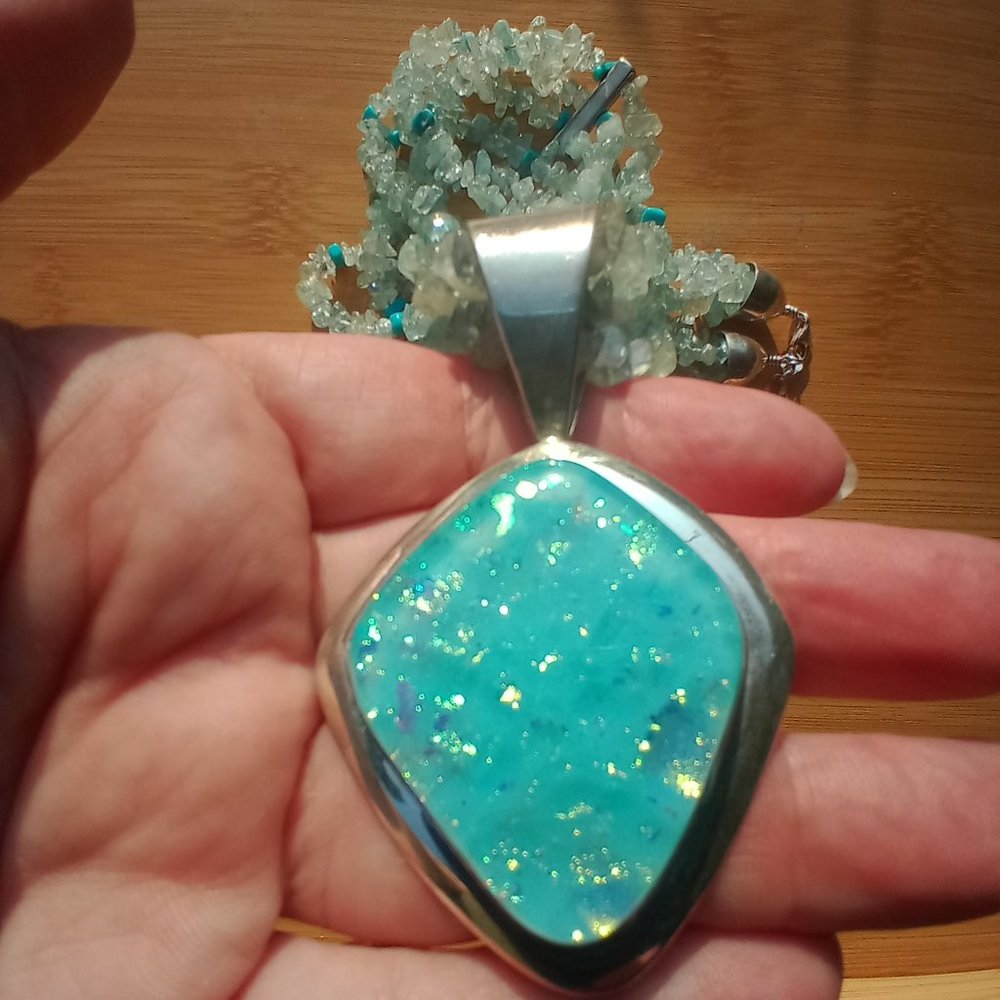 JAY KING DTR AQUAMARINE NECKLACE AND DICHROIC GLASS  PENDANT 925 STERLIN… - Picture 12 of 13